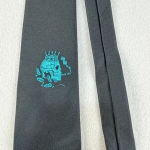 Duncan Quinn Black Silk Tie Teal Crowned Smoking Skull England Luxury Neckwear